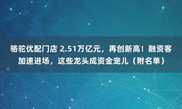 骆驼优配门店 2.51万亿元，再创新高！融资客加速进场，这些龙头成资金宠儿（附名单）